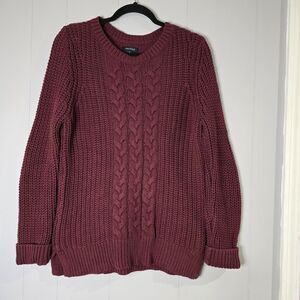 Nautica Sweater Womens Red Large Cable Knit Crew Neck Cotton Pullover Fisherman